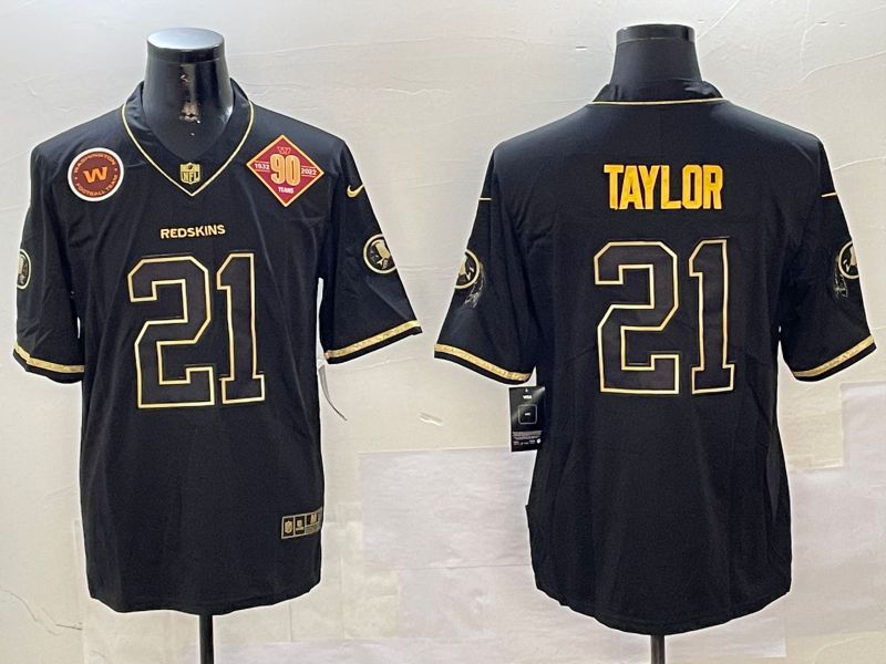 Men Washington Redskins #21 Taylor Black Gold Throwback 2024 Nike Limited NFL Jersey style 4